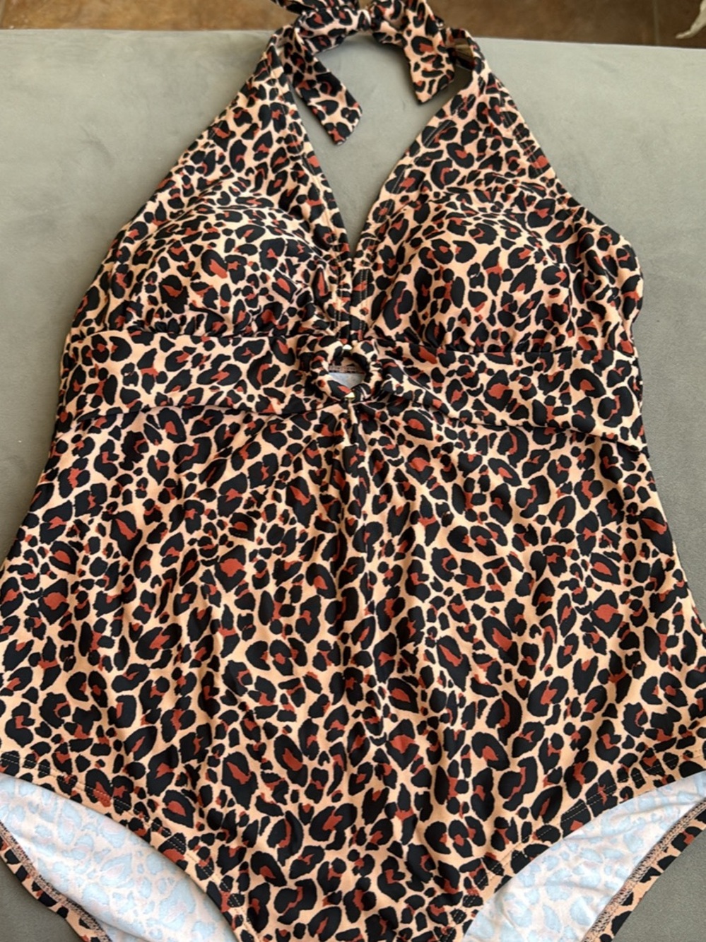 Leopard Print Halter One-Piece Swimsuit Large